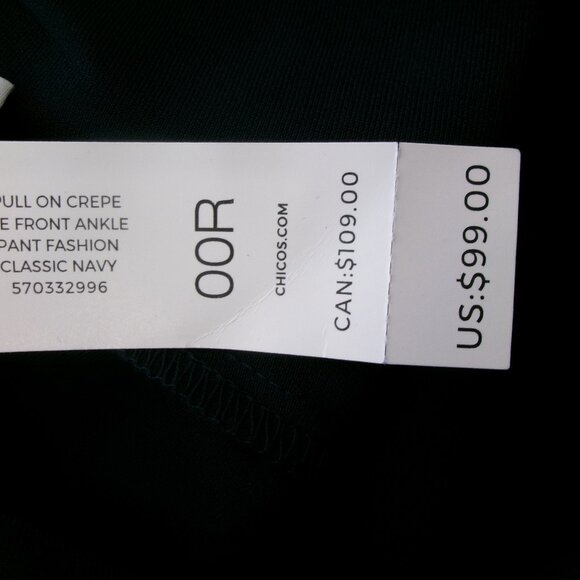 New Chico's 00R = Size 2 Relaxed Pull On Ankle Pants Navy Blue Pockets Stretch - Picture 12 of 15